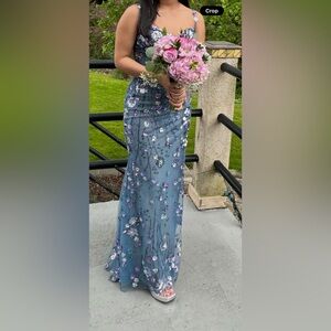 La Femme Blue Floral Prom Dress Size 4- worn once - altered petite 4’10”